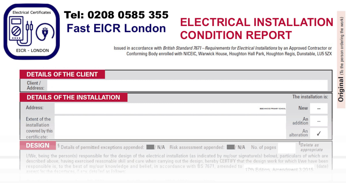 EICR - Electrical installation condition report in Camden